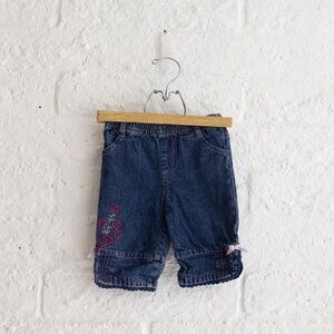 Disney Baby Blue Denim Kids Shorts With Bow and Flowers - Girls Size 3-6 Months